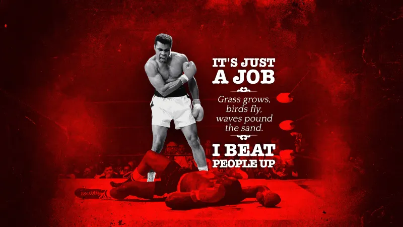 Muhammad Ali, Popular quotes, Boxer, Red background, 5K wallpaper, Boxing