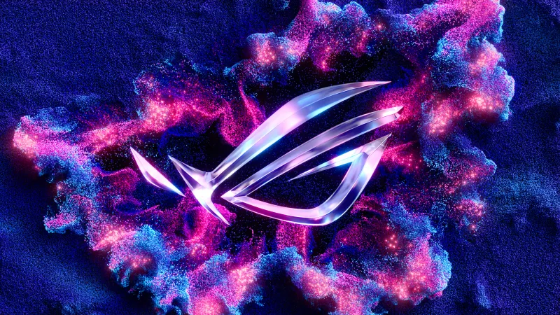 ASUS ROG, OLED wallpaper, Particles, 3D background, Blue background