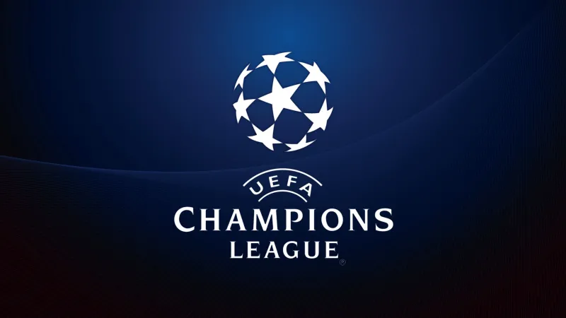 UEFA Champions League logo wallpaper, Blue background, Football