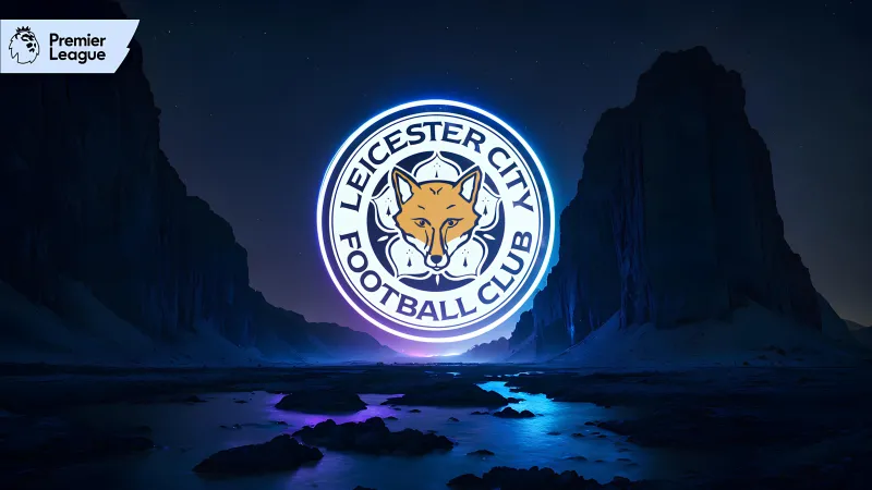 Leicester City FC logo, Premier League, Neon glow, 8K wallpaper