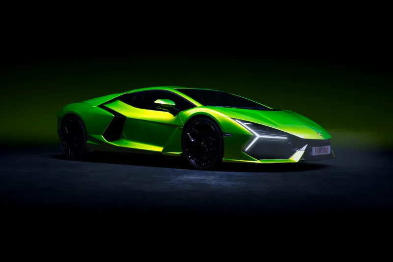 Lamborghini Revuelto, Green aesthetic, Dark background 5K