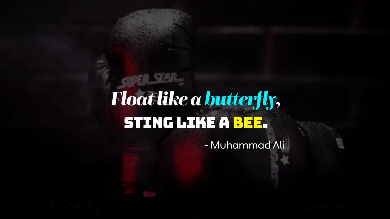 Muhammad Ali quote, Float like a butterfly, Boxing gloves, Dark background, 5K wallpaper