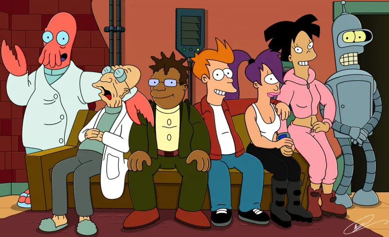 Fry, Leela, Bender, Futurama wallpaper 4K