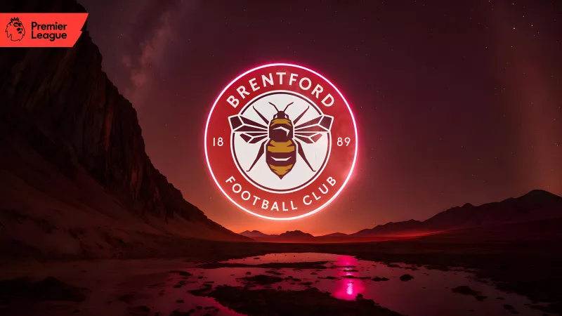 Brentford FC logo wallpaper, Premier League, Red neon