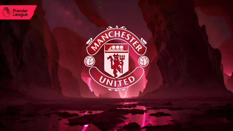 Manchester United, Neon logo, Premier League club, Football club, 5K, 8K wallpaper, Red aesthetic