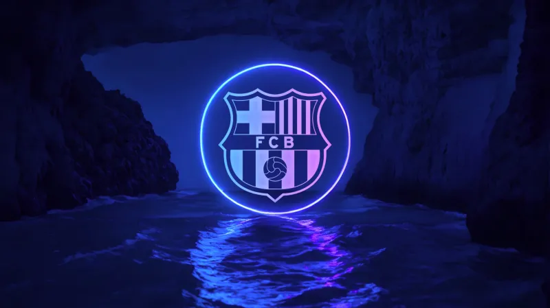 FC Barcelona, Neon logo, 4K wallpaper, Neon glow, Reflection