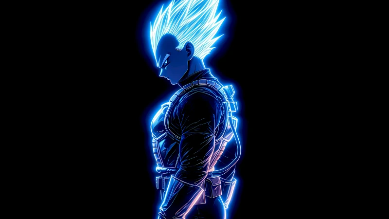 Vegeta, Neon glow, AMOLED, 5K wallpaper, Black background