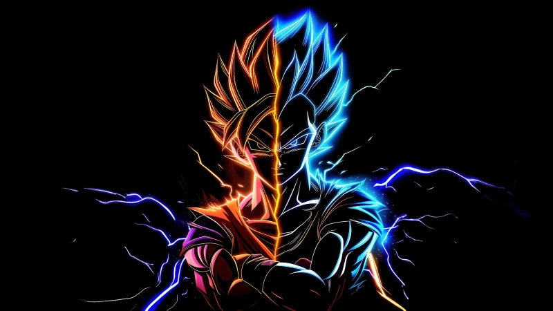 Son Goku, Vegeta, AMOLED wallpaper 5K, AI art, Black background