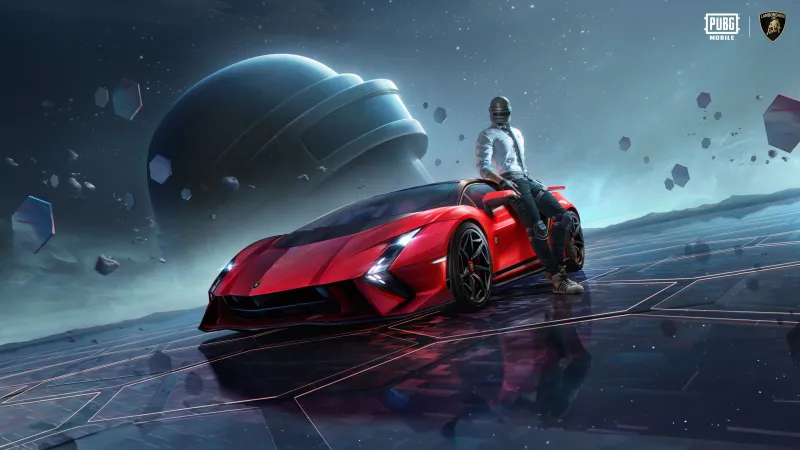 PUBG MOBILE 4K Wallpaper, Lamborghini Invencible, 2024 Games, Level 3 helmet, Red cars