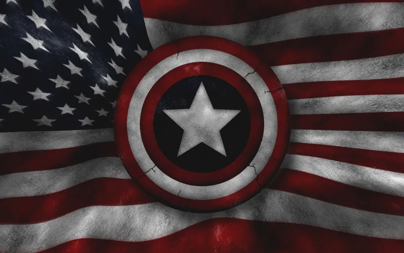 Captain America's shield, American flag background