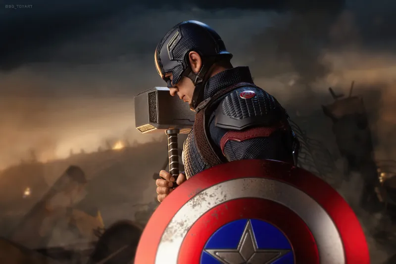 Captain America, Thor Hammer, 5K wallpaper