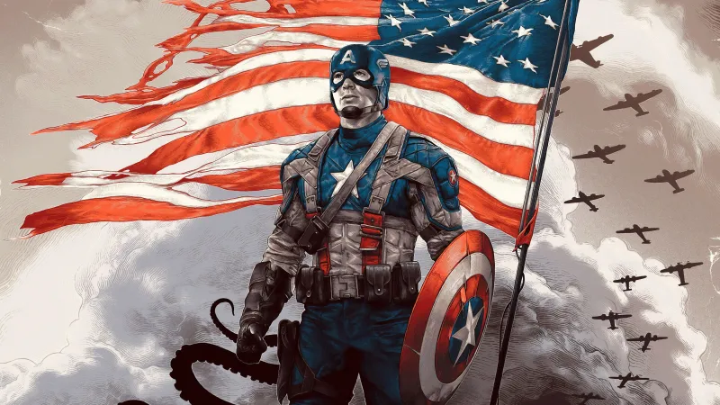 Captain America, American flag background