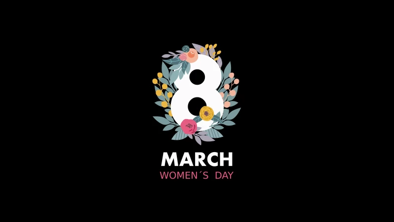 Women's Day, March 8th, Black background, Minimalist, 5K