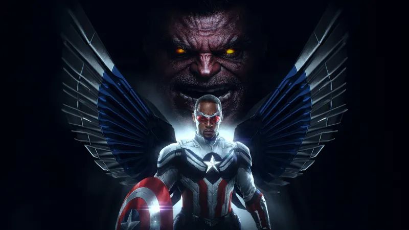 Thunderbolt Ross (Red Hulk), Sam Wilson, Captain America: Brave New World, 5K wallpaper, Dark background