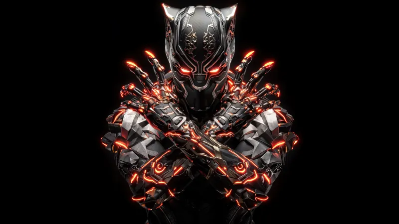 Black Panther, Steampunk, 5K, Futuristic, AMOLED Black background 5K, AI art