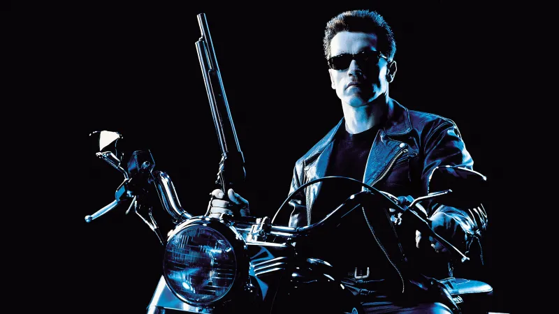 Arnold Schwarzenegger 5K wallpaper, Terminator 2: Judgment Day, Black background