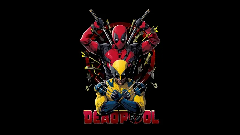 Deadpool & Wolverine, Movie poster, Black background, 8K wallpaper, AMOLED, 5K, 2024 Movies