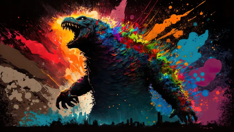 Godzilla, Artwork, Kaiju, Colorful, 5K wallpaper