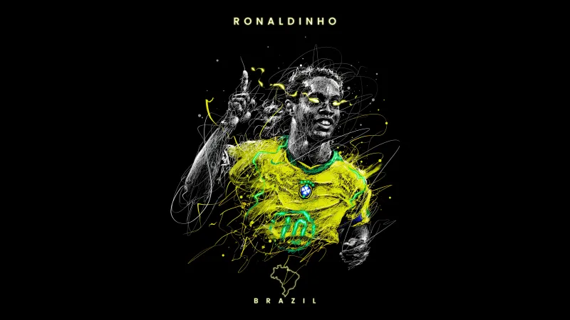 Ronaldinho, AMOLED Black background 5K, Brazilian Football Player, Black background, Fan Art