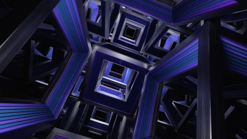 Purple fractal cubes, Infinite geometry, Dark, 5K wallpaper