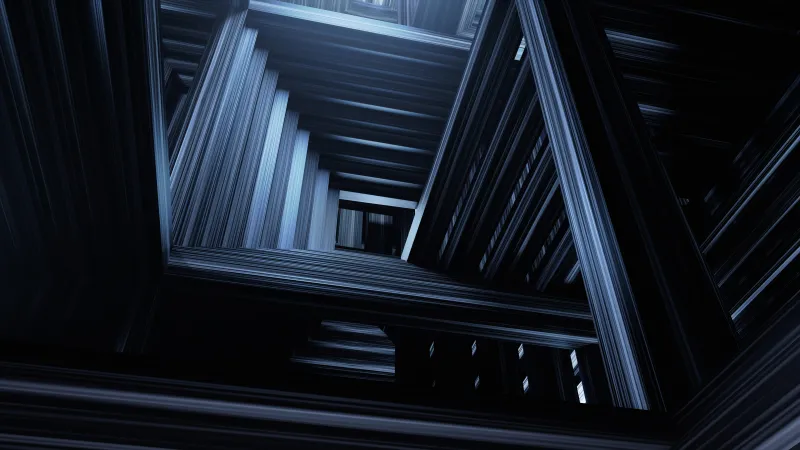 Grey fractal tunnel wallpaper, Infinite squares, Dark geometry