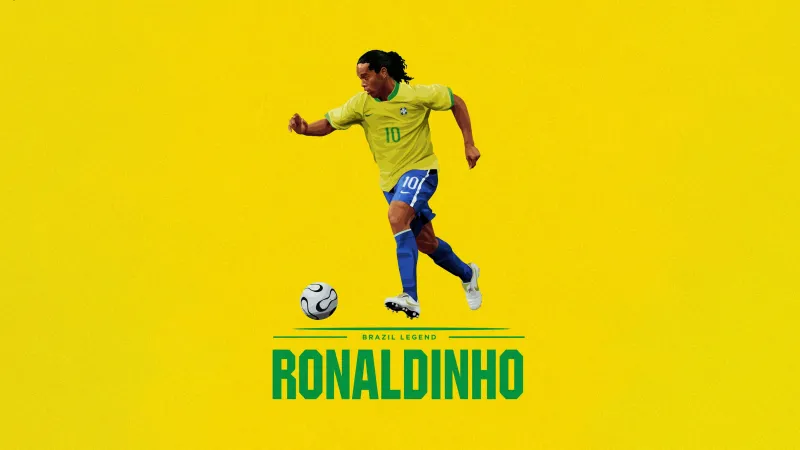 Ronaldinho, Brazilian Football Player, 5K wallpaper, Yellow background, Illustration