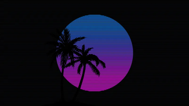 Palm trees, RetroWave art, 5K, AMOLED Black background 8K, Black background, Silhouette