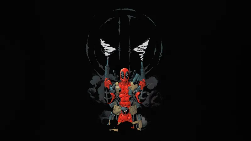 Deadpool Artwork, AMOLED Black background 5K, Marvel Superheroes