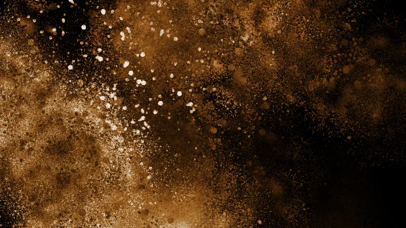 Explosion, Golden yellow, Dust, 5K wallpaper, Dark theme