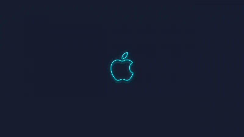 Blue Apple logo, Neon sign, Dark background, Glowing, 5K wallpaper