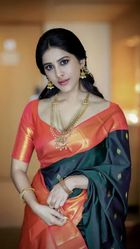 Nabha Natesh, iPhone wallpaper 8K, Saree