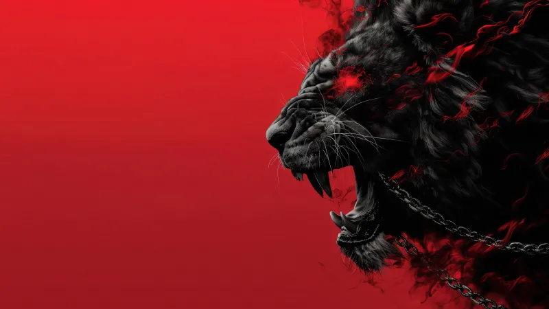 Lion, Red aesthetic wallpaper, Red background, Roaring