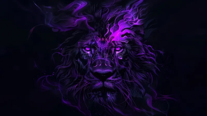 Lion, Dark aesthetic wallpaper 5K, AI art, Dark purple