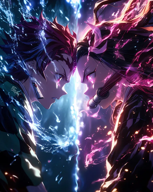 Tanjiro Kamado vs Nezuko Kamado, Demon Slayer: Kimetsu no Yaiba, iPhone wallpaper 8K