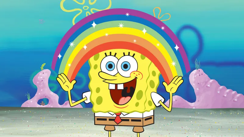 Spongebob Rainbow, SpongeBob smiley face, 5K wallpaper