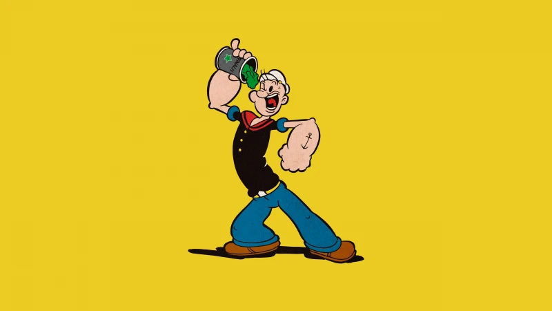 Popeye eating Spinach, Yellow background 5K