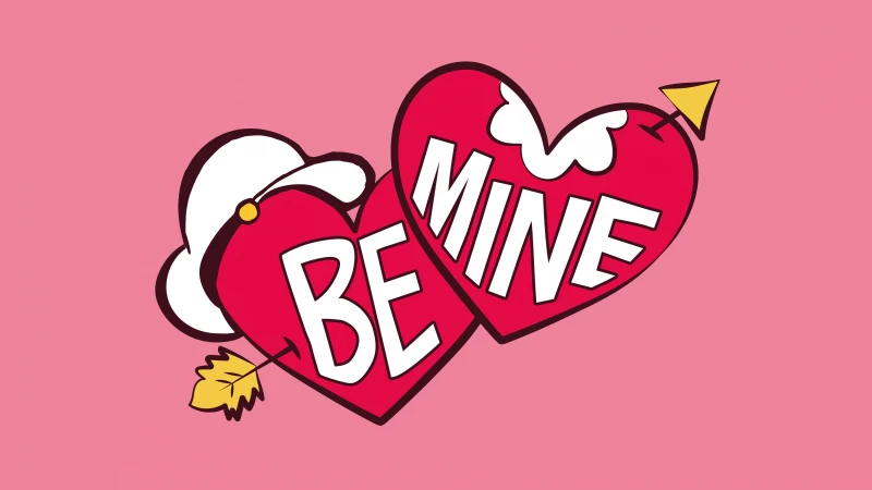 Popeye Be Mine, Red hearts, Pink background 8K