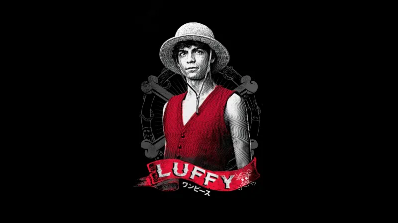 Inaki Godoy as Luffy, One Piece, Netflix series, AMOLED Black background 8K, Monkey D. Luffy