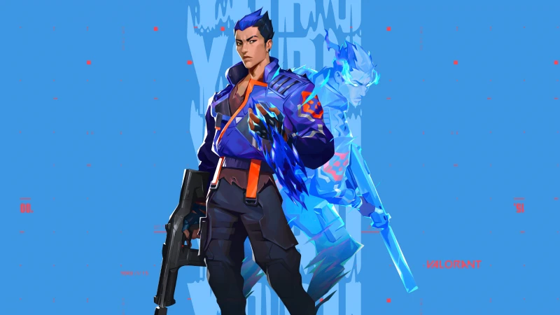 Yoru, Blue background 5K, Valorant agent
