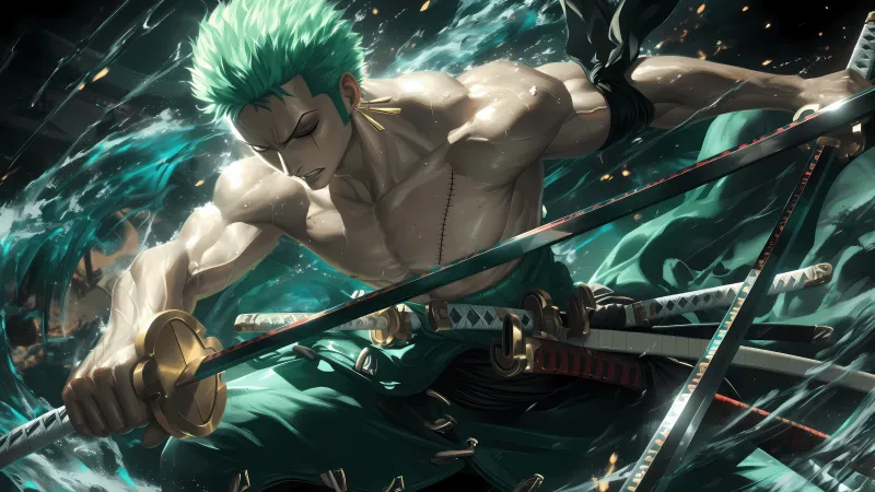 Roronoa Zoro, Muscular wallpaper, Powerful, Fierce, One Piece, 5K background