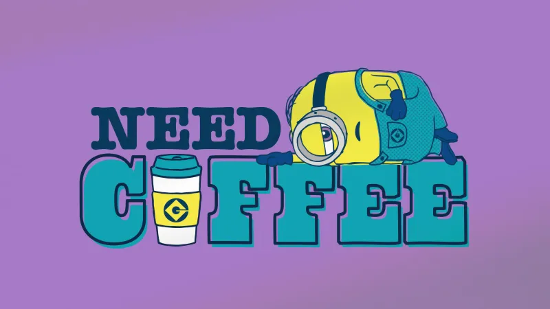 Minion, Need Coffee, Purple background, 5K wallpaper