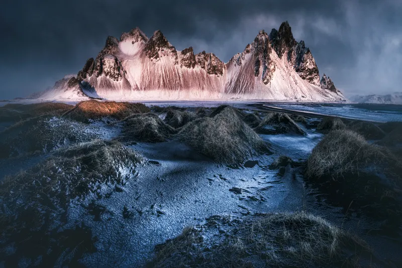 Vestrahorn wallpaper, Stokksnes, Iceland frost