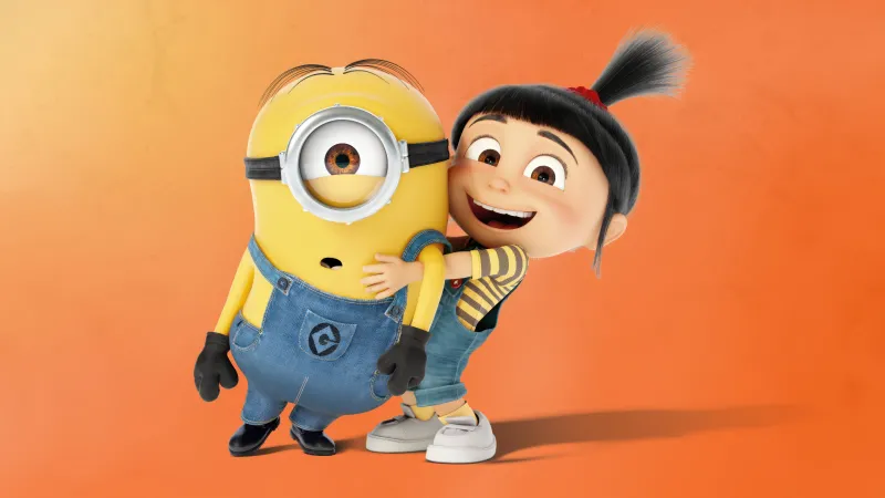 Agnes, Minion, Despicable Me, 8K wallpaper, Orange background