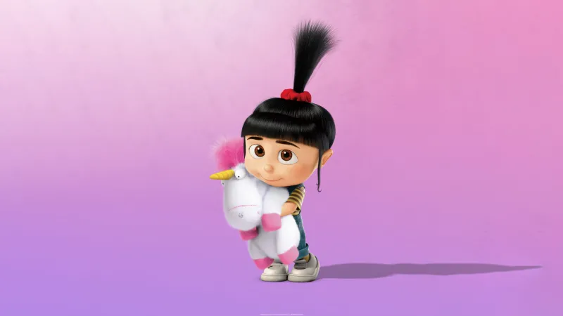 Agnes, Unicorn, Despicable Me wallpaper, Fluffy, Pink background, 8K wallpaper
