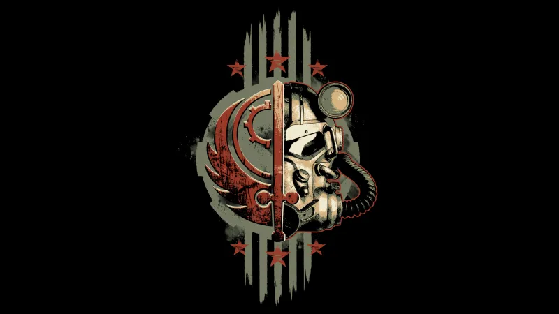 Fallout, Brotherhood, Brotherhood of Steel emblem, Power armor helmet, Black background, 8K wallpaper