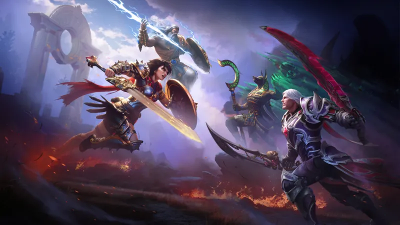 Smite 2 wallpaper, Zeus, Bellona, Hecate, Battle, Game art