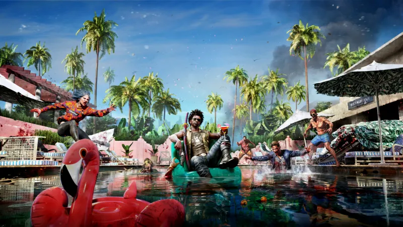 Dead Island 2 wallpaper, Zombies, Pool party, Palm trees, 8K wallpaper