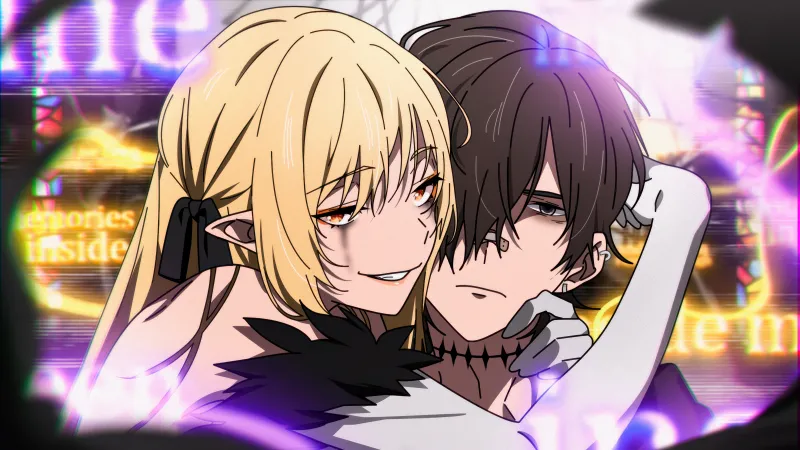 Shinobu Oshino, Koyomi Araragi, Monogatari, Anime couple wallpaper, 5K wallpaper