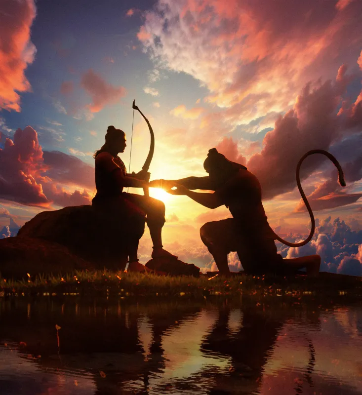 Lord Rama and Hanuman wallpaper, Sunset silhouette, Jai Shri Ram