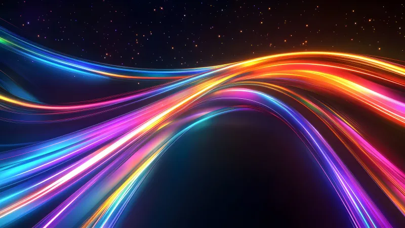 Neon light streams, Starry space, Colorful, 8K wallpaper